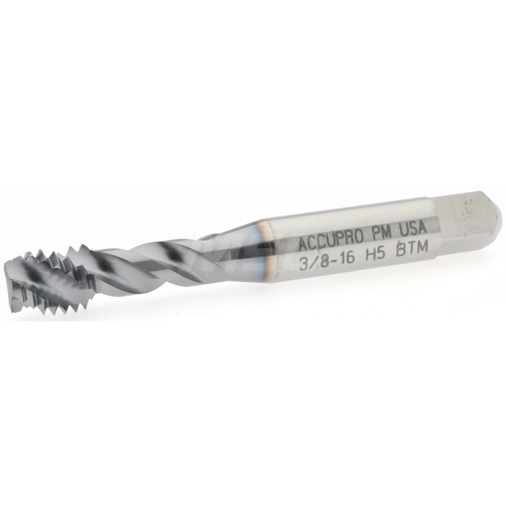 Spiral Flute Tap: 3/8-16, UNC, 3 Flute, Modified Bottoming, 2B Class of Fit, Powdered Metal, TICN Finish