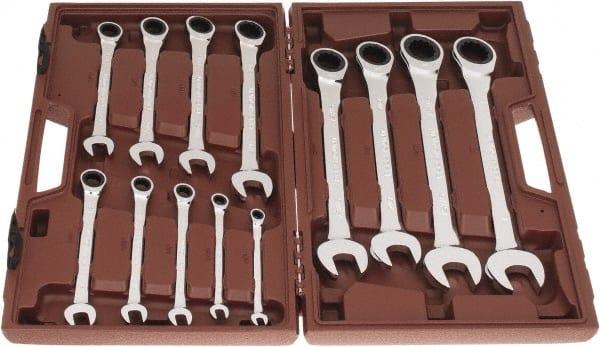 Paramount PAR-13PCBAGSET Ratcheting Combination Wrench Set: 13 Pc, 1" 1/2" 1/4" 11/16" 13/16" 15/16" 3/4" 3/8" 5/16" 5/8" 7/16" & 7/8" 9/16" Wrench, Inch 