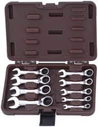 Paramount PAR-9PCBTR2SET Stubby Ratcheting Reversible Combination Wrench Set: 9 Pc, 1/2" 1/4" 11/16" 3/4" 3/8" 5/16" 5/8" 7/16" & 9/16" Wrench, Inch 