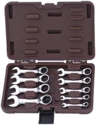 Paramount PAR-9PCBTR2SET Stubby Ratcheting Reversible Combination Wrench Set: 9 Pc, 1/2" 1/4" 11/16" 3/4" 3/8" 5/16" 5/8" 7/16" & 9/16" Wrench, Inch Image