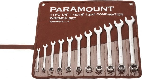 Paramount 022-11SSET-OLD Combination Wrench Set: 11 Pc, 1/2" 1/4" 11/16" 13/16" 15/16" 3/4" 3/8" 5/8" 7/16" 7/8" & 9/16" Wrench, Inch 
