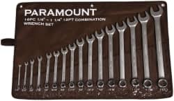 Paramount 022-16SSET Combination Wrench Set: 16 Pc, 1/16",1/4",3/8", 7/16",1/2",7/16"9/16",5/8",11/16",3/4",13/16,7/8",15/16,1", 1-1/16",1-1/4". 1-1/8" Wrench 