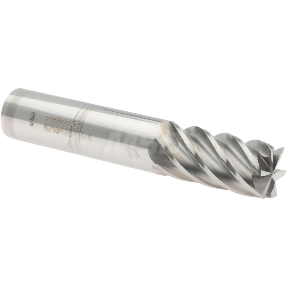 Accupro 12183866 Square End Mill: 5/8 Dia, 1-1/4 LOC, 5/8 Shank Dia, 3-1/2 OAL, 6 Flutes, Solid Carbide 