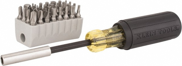 Klein Tools Magnetic Screwdriver w/ 32-Piece Tamperproof Bit Set - Hex, Spanner, Tamper Proof Torq Set, Tri-Wing | Part #32510
