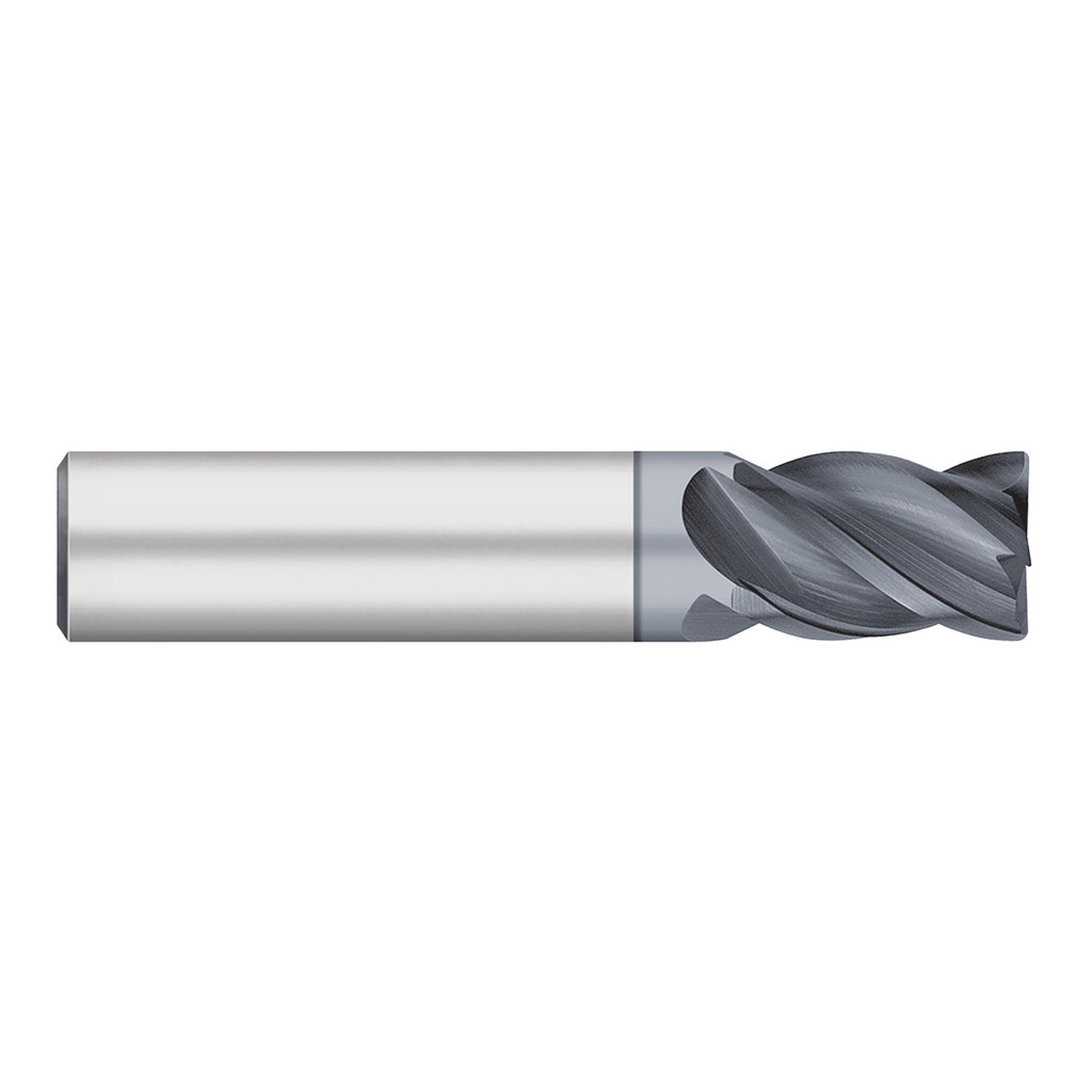 Titan USA Corner Radius End Mill: 5/16" Dia, 7/16" LOC, 0.0200" Radius, 4 Flute, Solid Carbide - 2" OAL, 5/16" Shank Dia, 38 deg Helix, ALCRO-MAX