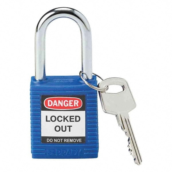 Lockout Padlock: Keyed Different, Key Retaining, Nylon, Steel Shackle, Blue