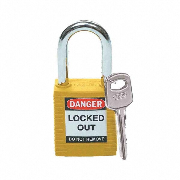 Lockout Padlock: Keyed Different, Key Retaining, Nylon, Steel Shackle, Yellow