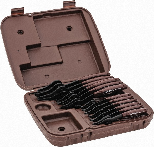 12 Piece, 3/8 to 3" Bore, 1/8 to 3-1/2" Shaft, Internal/External Retaining Ring Pliers Set - 0.038 to 0.09" Tip Dia Range