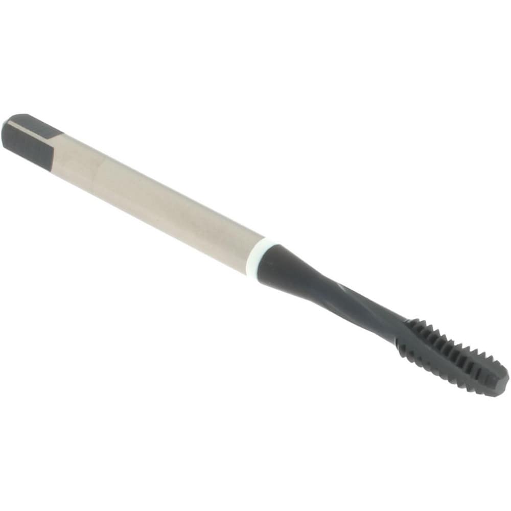 Spiral Flute Tap: #6-32, 3 Flute, Modified Bottoming, 2B Class of Fit, Vanadium High Speed Steel, Nitride Finish