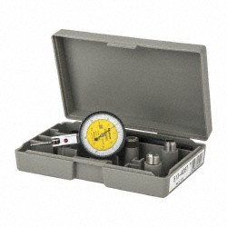 Horizontal Dial Test Indicator: 0.70 mm Max, 0-15-0 & 0-35-0 Dial Reading - Series 513, White & Yellow Dial, 0.0100 Dial, 0.80 mm Ball, 19.90 mm Contact Point