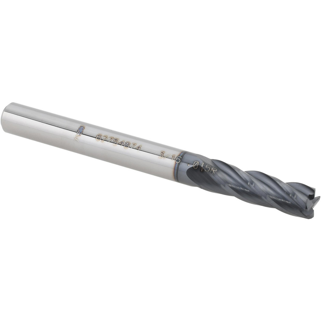 14797581 Corner Radius End Mill: 3/16" Dia, 5/8" LOC, 0.0150" Radius, 4 Flute, Solid Carbide  