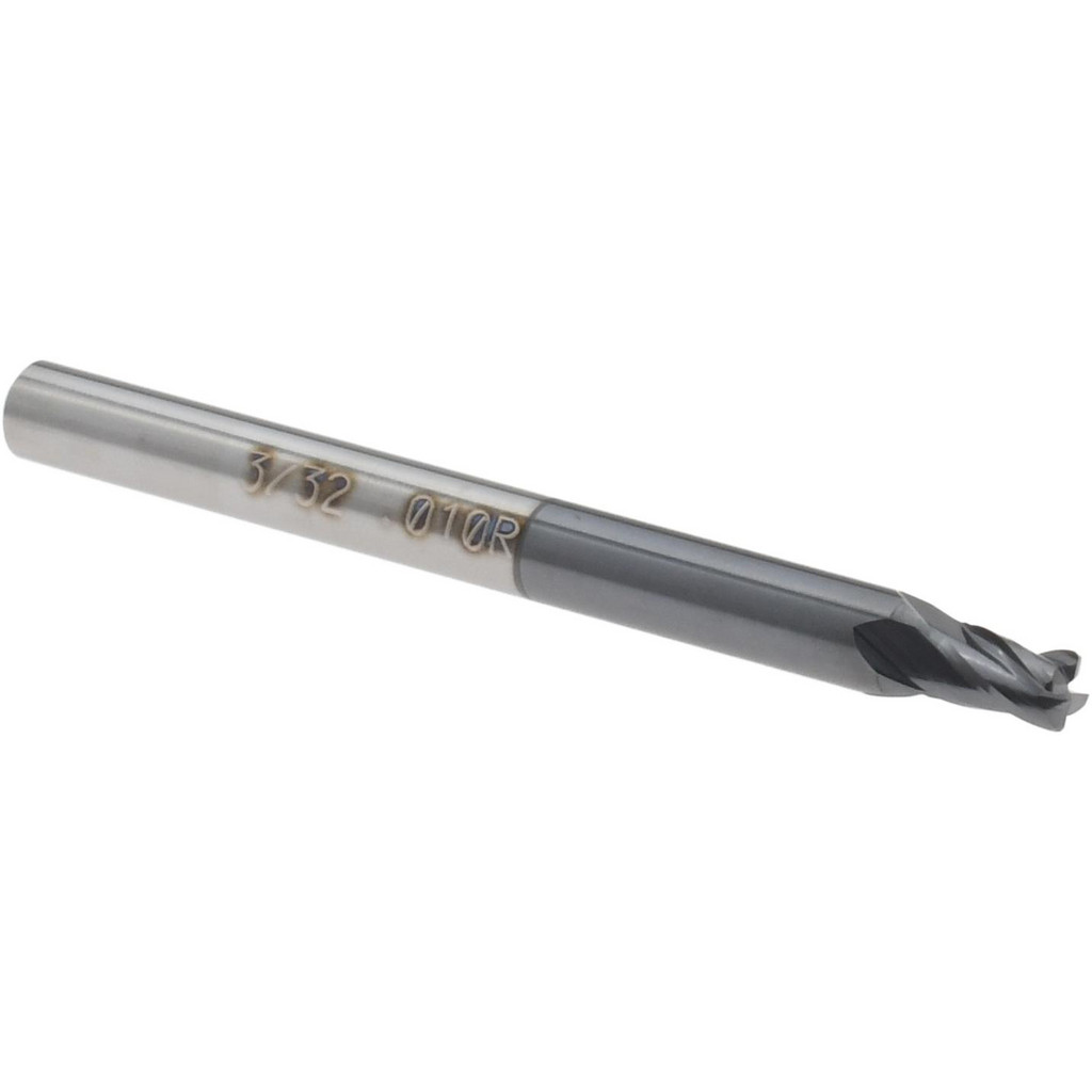 14796325 Corner Radius End Mill: 0.0938" Dia, 0.5512" LOC, 0.0100" Radius, 4 Flute, Solid Carbide  