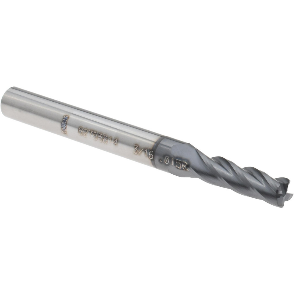 14796339 Corner Radius End Mill: 0.1562" Dia, 1.25" LOC, 0.0150" Radius, 4 Flute, Solid Carbide  
