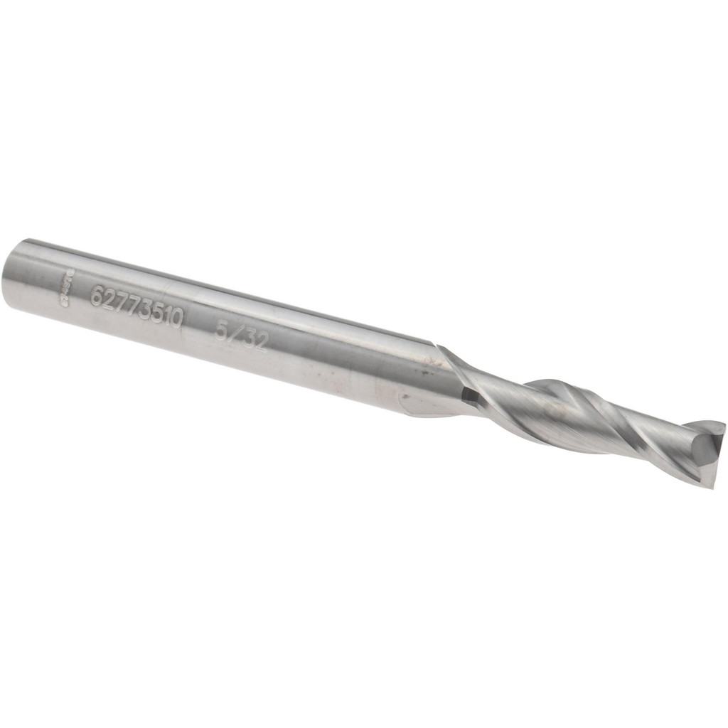 Accupro High Performance Milling Square End Mill: 5/32" Dia, 9/16" LOC - 2" OAL, 3/16" Shank Dia, 30 deg Helix, Bright/Uncoated Finish, Single End
