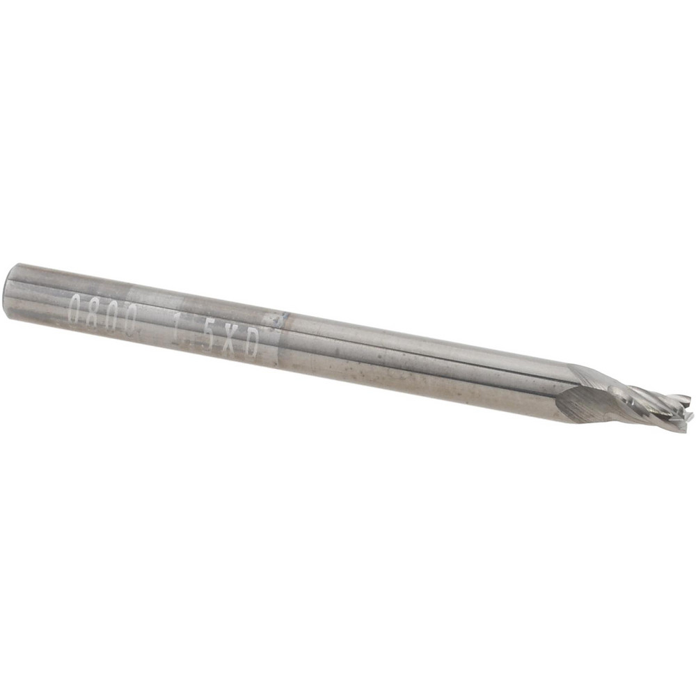 Square End Mill: 0.08" Dia, 0.12" LOC, 4 Flutes, Solid Carbide