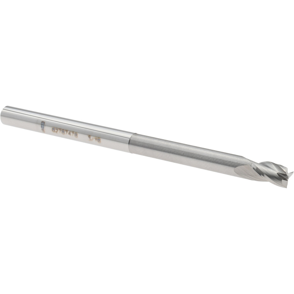 14797320 Square End Mill: 3/16" Dia, 9/32" LOC, 3 Flutes, Solid Carbide  