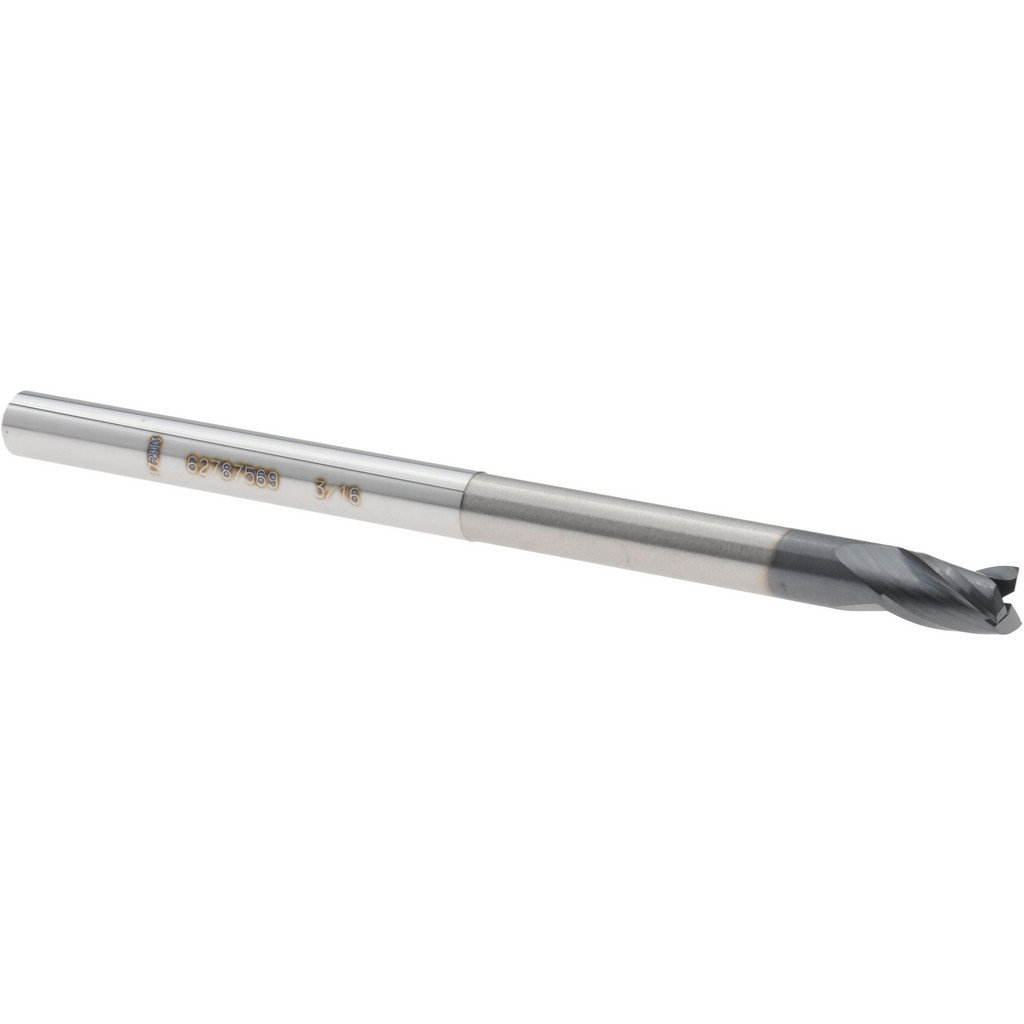 14797321 Square End Mill: 3/16" Dia, 9/32" LOC, 3 Flutes, Solid Carbide  