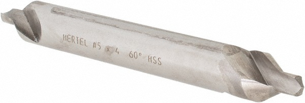 Hertel #5 60° 7/16" Body Diam High Speed Steel Combo Drill & Countersink - Bright Finish, 4" OAL, Double End, Plain Edge, 3/16" Drill Point Diam