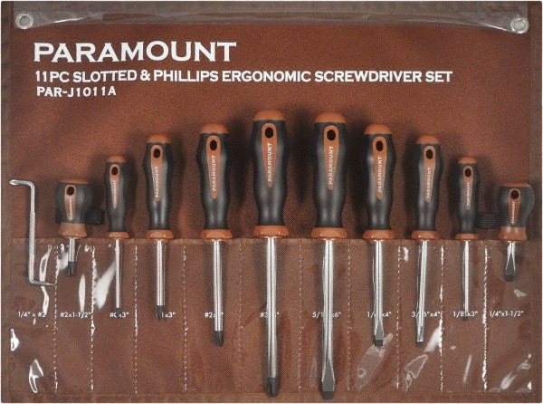 Paramount PAR-J1011A Screwdriver Set: 11 Pc, Cabinet, Offset, Phillips & Slotted 