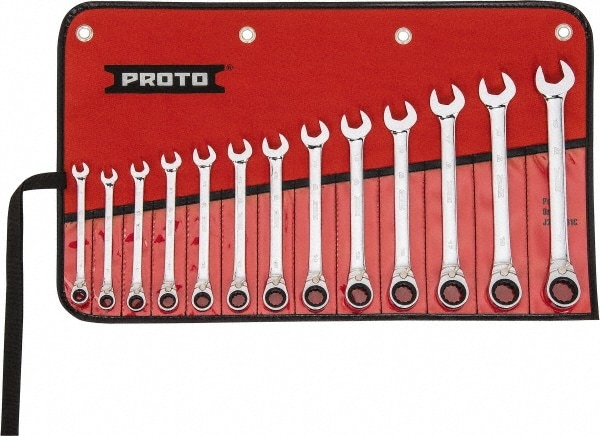 PROTO JSCVMT-13S Reversible Ratcheting Combination Wrench Set: 13 Pc, Metric Image