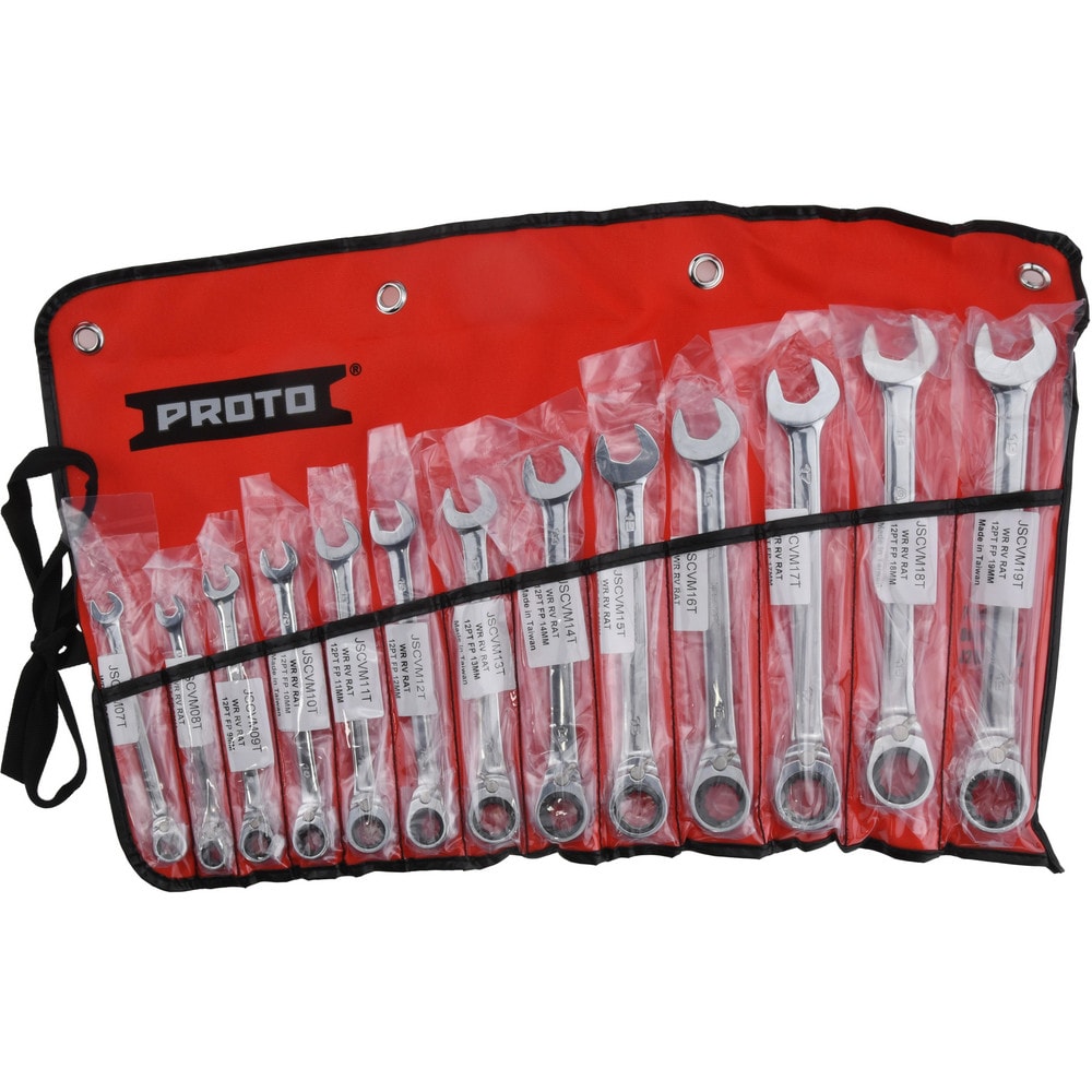 Reversible Ratcheting Combination Wrench Set: 13 Pc, Metric