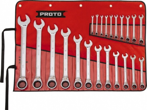 Reversible Ratcheting Combination Wrench Set: 22 Pc, Metric