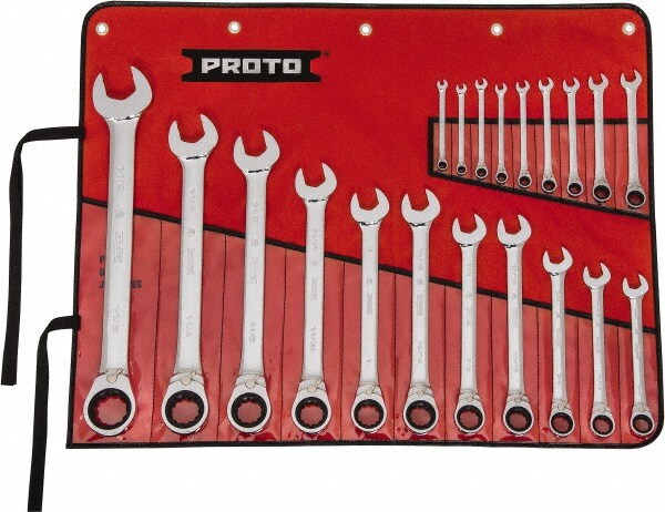 Reversible Ratcheting Combination Wrench Set: 20 Pc, Inch