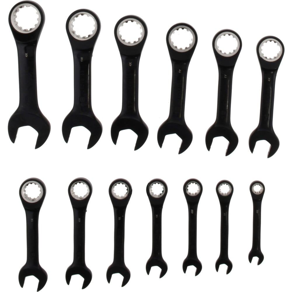 Short Ratcheting Reversible Combination Spline Wrench Set: 13 Pc, Metric
