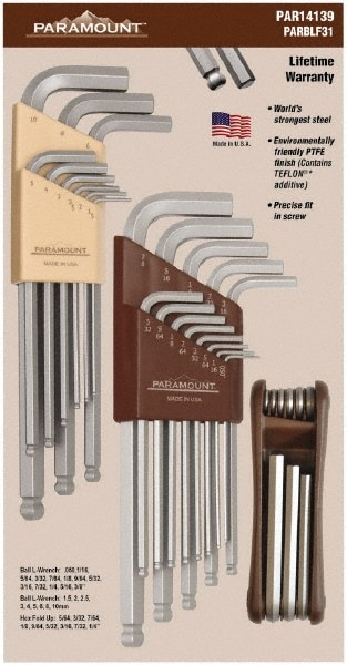 Paramount PAR14139 31 Piece L-Wrench/Fold-Up Combo Hex Key Set 