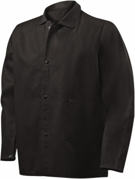 Flame Resistant/Retardant & Welding Jacket: Size Medium, Cotton, Snaps Closure - Black, 1 Pocket