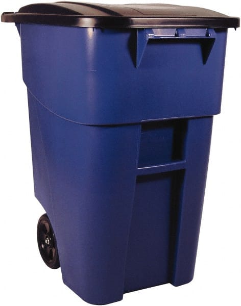 Rollout Recycling Container/Trash Can: 50 gal, Square, Blue