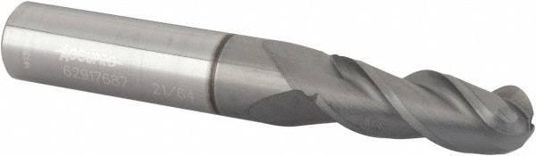 Accupro 12179170 Ball End Mill: 0.3281" Dia, 0.875" LOC, 3 Flute, Solid Carbide 