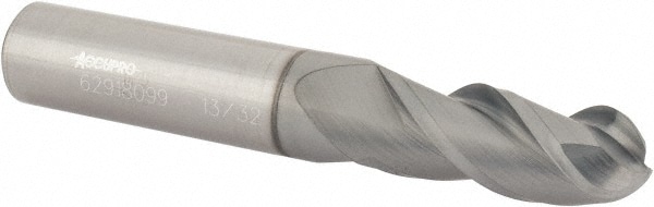 Accupro 12179174 Ball End Mill: 0.4062" Dia, 1" LOC, 3 Flute, Solid Carbide 