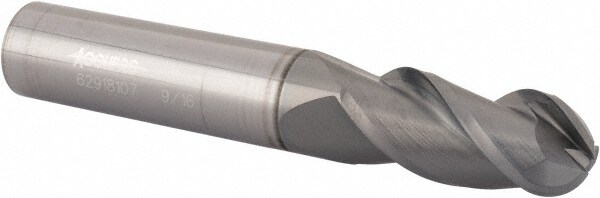 Accupro 12179177 Ball End Mill: 0.5625" Dia, 1.25" LOC, 3 Flute, Solid Carbide 