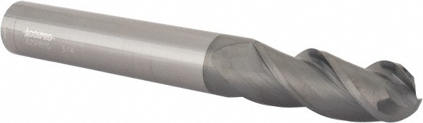 Accupro 12179208 Ball End Mill: 0.75" Dia, 2" LOC, 3 Flute, Solid Carbide 