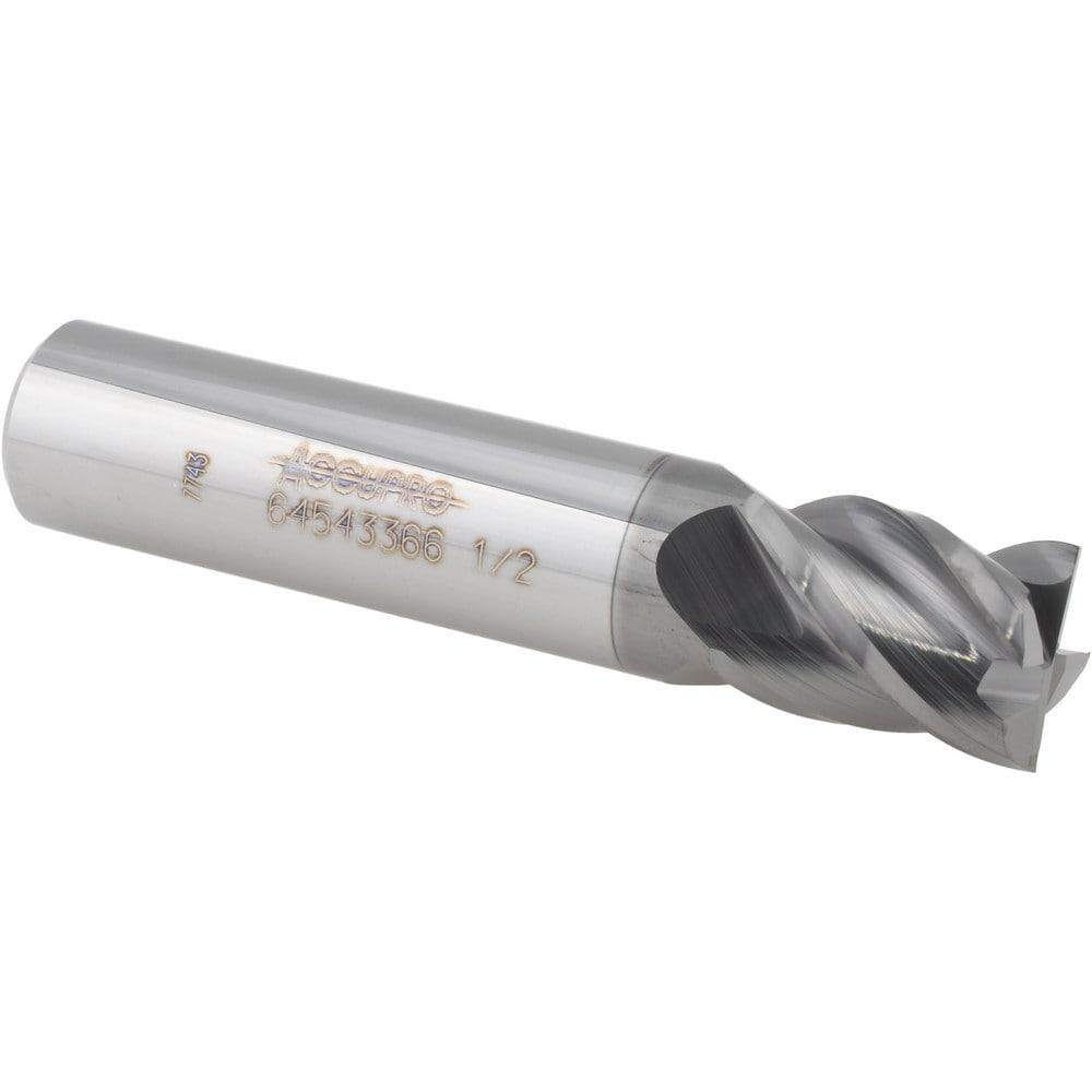 Accupro - Square End Mill: 1/4″ Dia, 1/2″ LOC, 4 Flute, Solid