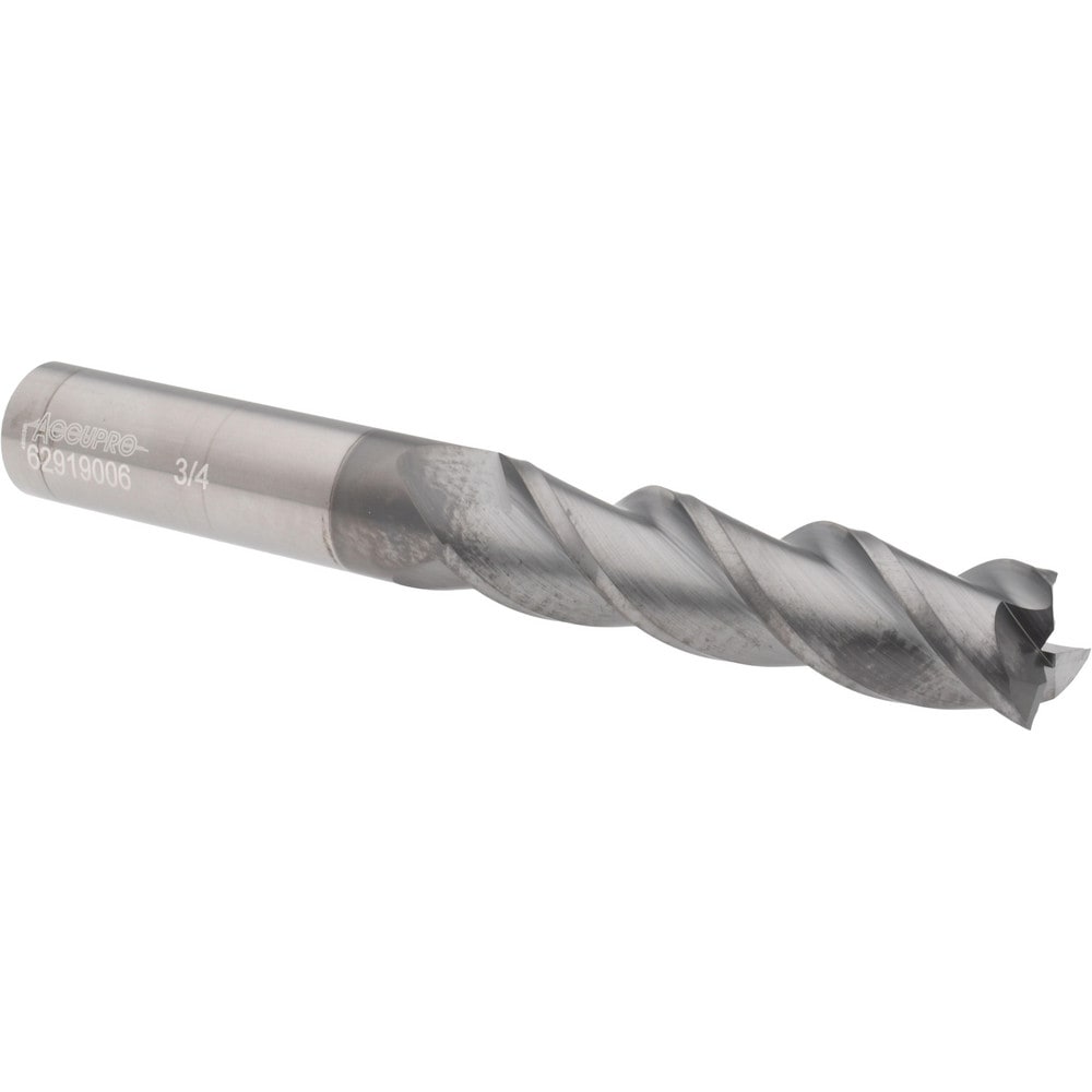 Accupro 12178940 Square End Mill: 3/4 Dia, 3 LOC, 3/4 Shank Dia, 6 OAL, 3 Flutes, Solid Carbide 