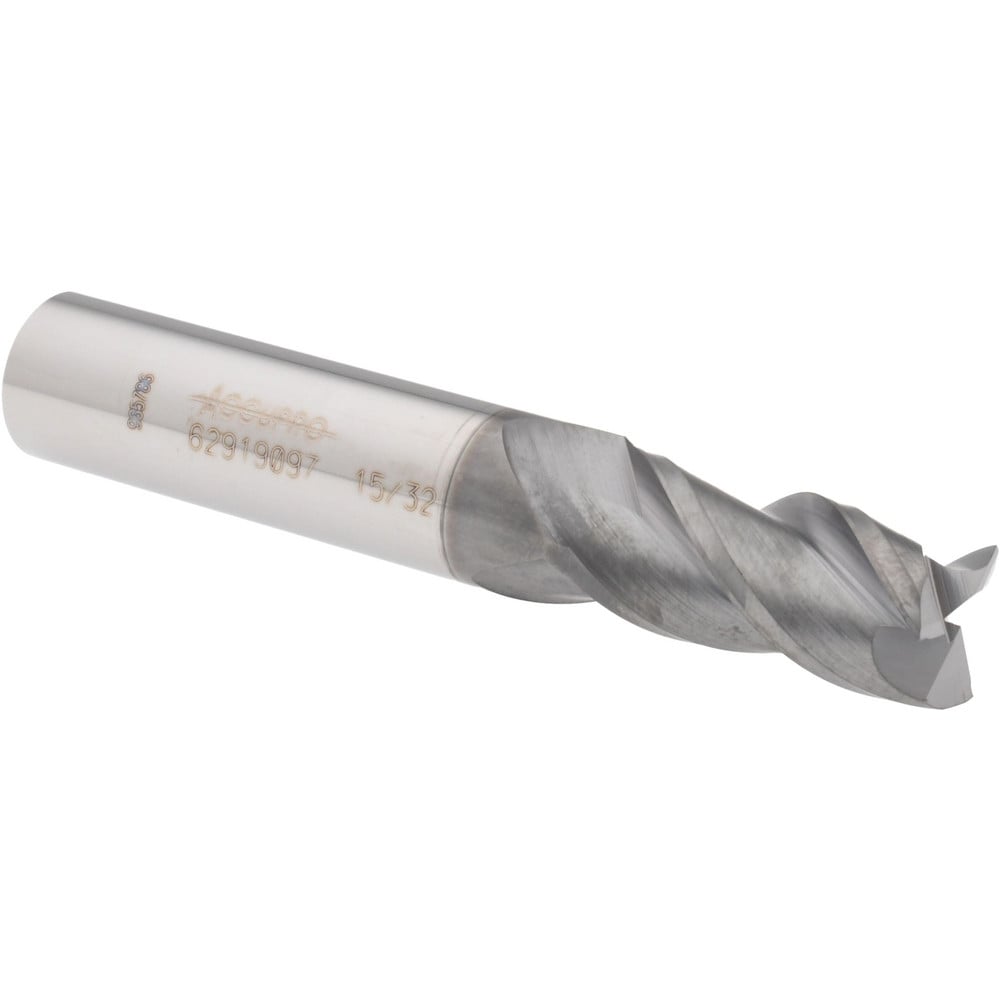 Accupro 12178894 Square End Mill: 15/32 Dia, 1 LOC, 1/2 Shank Dia, 3 OAL, 3 Flutes, Solid Carbide 