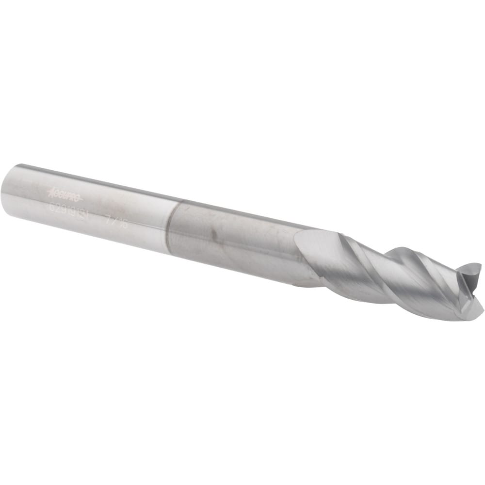 Accupro 12178947 Square End Mill: 7/16 Dia, 1 LOC, 7/16 Shank Dia, 4 OAL, 3 Flutes, Solid Carbide 