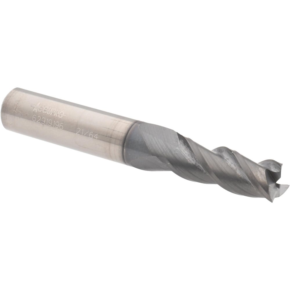 Accupro 12178886 Square End Mill: 21/64 Dia, 7/8 LOC, 3/8 Shank Dia, 2-1/2 OAL, 3 Flutes, Solid Carbide 