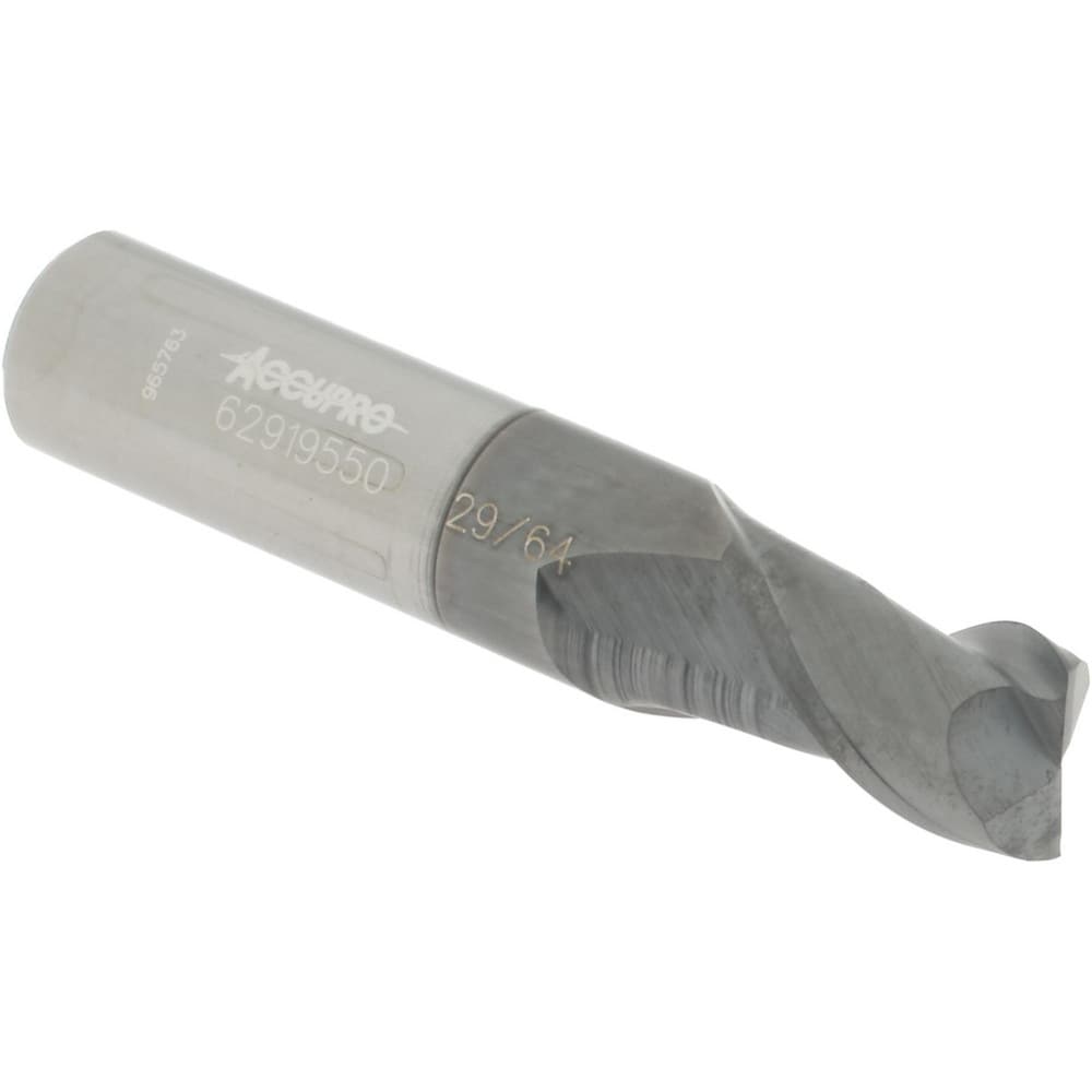 Accupro 12178799 Square End Mill: 29/64 Dia, 5/8 LOC, 1/2 Shank Dia, 2-1/2 OAL, 2 Flutes, Solid Carbide 