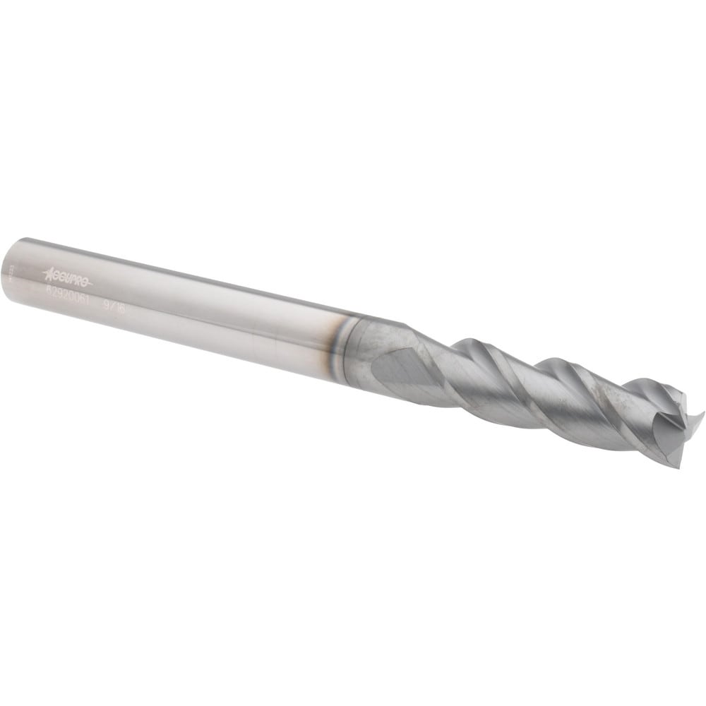 Accupro 12178949 Square End Mill: 9/16 Dia, 2 LOC, 9/16 Shank Dia, 6 OAL, 3 Flutes, Solid Carbide 