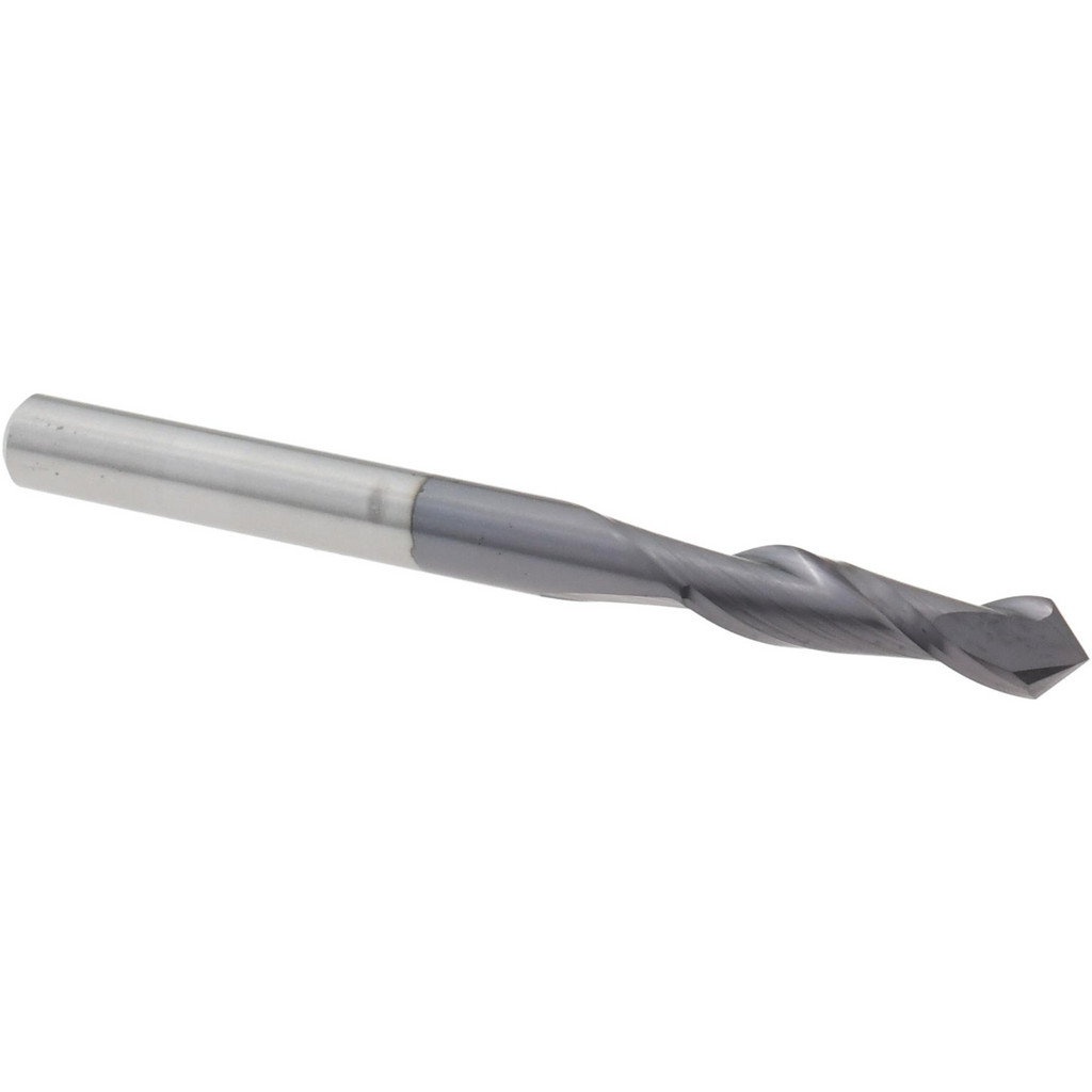 Made in USA | Harvey Tool Drill Mill: 1/8" Dia, 1/2" LOC, 2 Flute, 90 deg Point, Solid Carbide - 1-1/2" OAL, 1/8" Shank, AlTiN Finish | Part #72308-C3