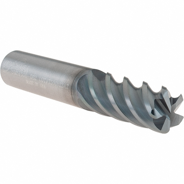Corner Radius End Mill: 1/2" Dia, 1-1/4" LOC, 0.062" Radius, 5 Flutes, Solid Carbide