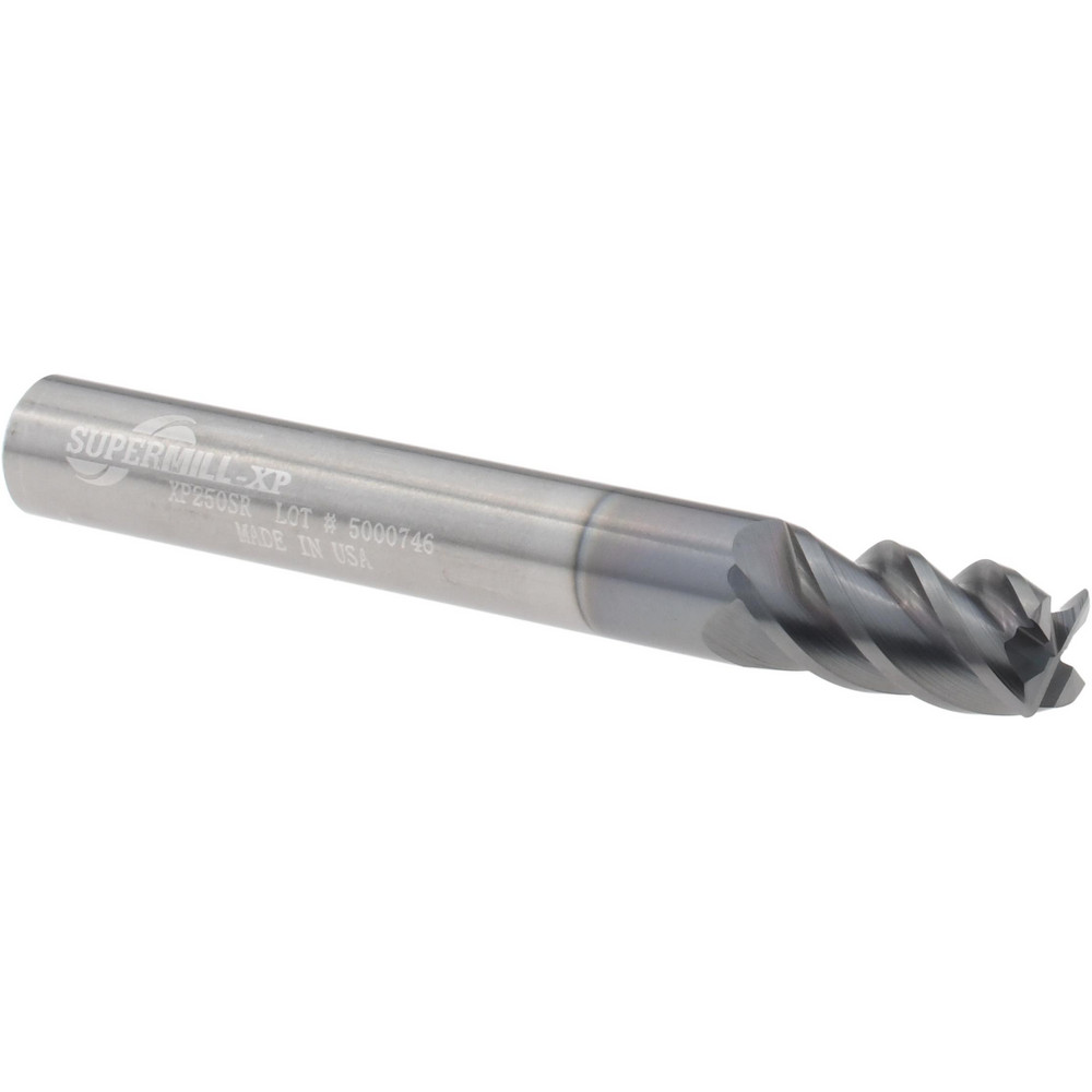 Corner Radius End Mill: 1/4" Dia, 1/2" LOC, 0.0150" Radius, 4 Flute, Solid Carbide