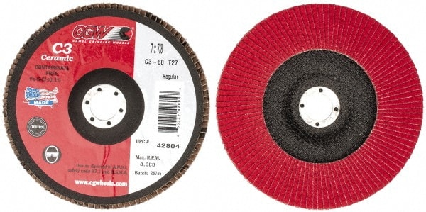 CGW Abrasives 42804 Flap Disc: 7/8" Hole, 60 Grit, Ceramic, Type 27 