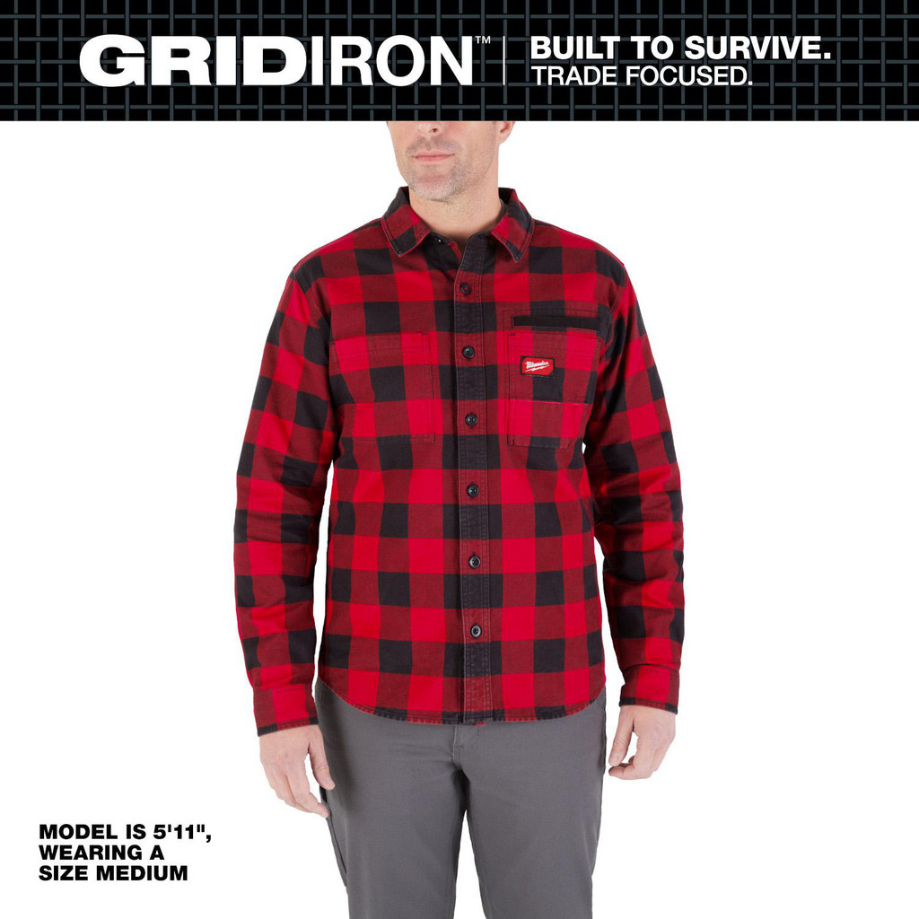 Milwaukee Tool | Milwaukee Work Shirt: General Purpose, Long Sleeve, Medium, Cotton, Red, 3 Pocket - Long Sleeve, 23.5" Chest | Part #M551R-M