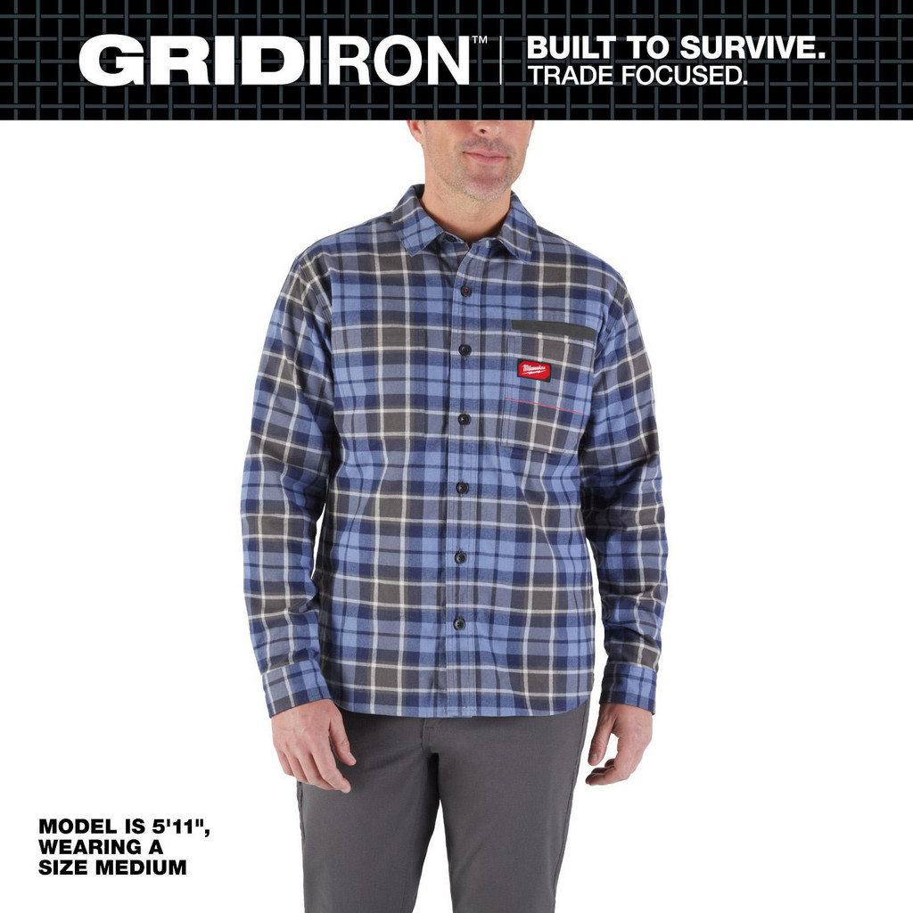 Milwaukee Tool | Milwaukee Work Shirt: General Purpose, Long Sleeve, Medium, Cotton, Blue, 3 Pocket - Long Sleeve, 23.5" Chest | Part #M551U-M