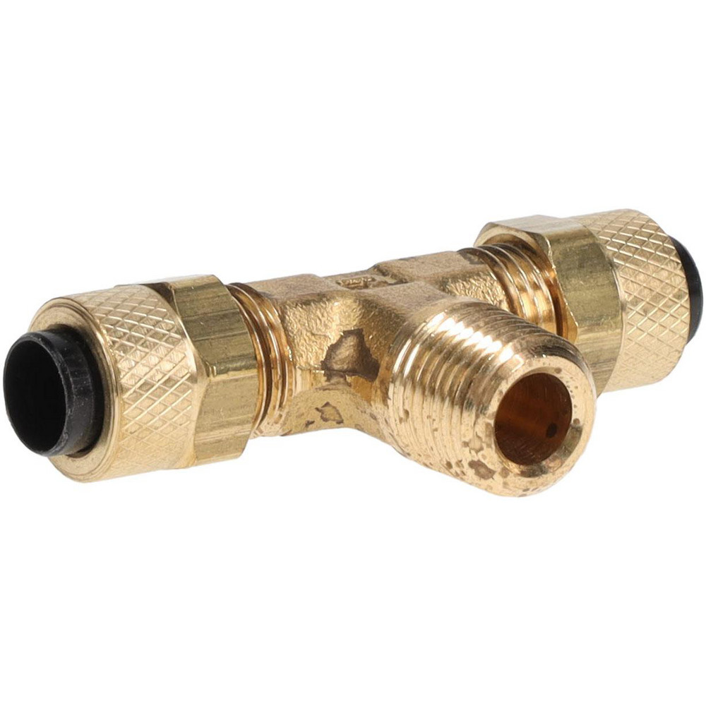 Compression Tube Male Branch Tee: 1/8-27" Thread, Compression x Compression x MNPT