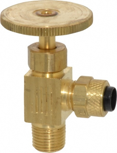 Parker NV312P-4-2 Needle Valve: Angled, 1/4 x 1/8" Pipe, Poly-Tite to Male Pipe End, Brass Body Image